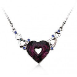Premium quality Platinum plated with dark purple love heart Swarovski elements collar pendant